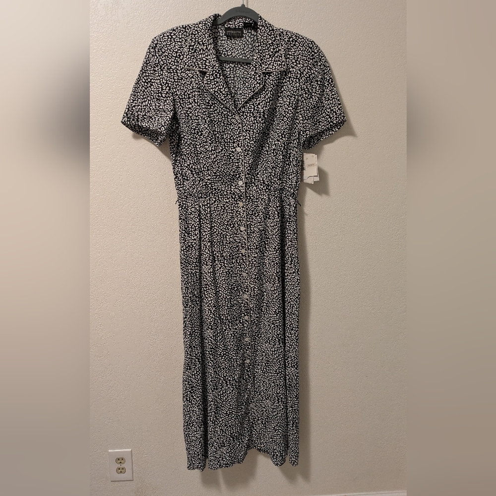 Liz Claiborne Black and White Printed Midi Dress